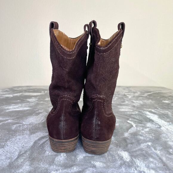 Fossil Womens Boots Sz 11 Chocolate Brown Suede Leather Western Ranch Cowgirl - Picture 6 of 13